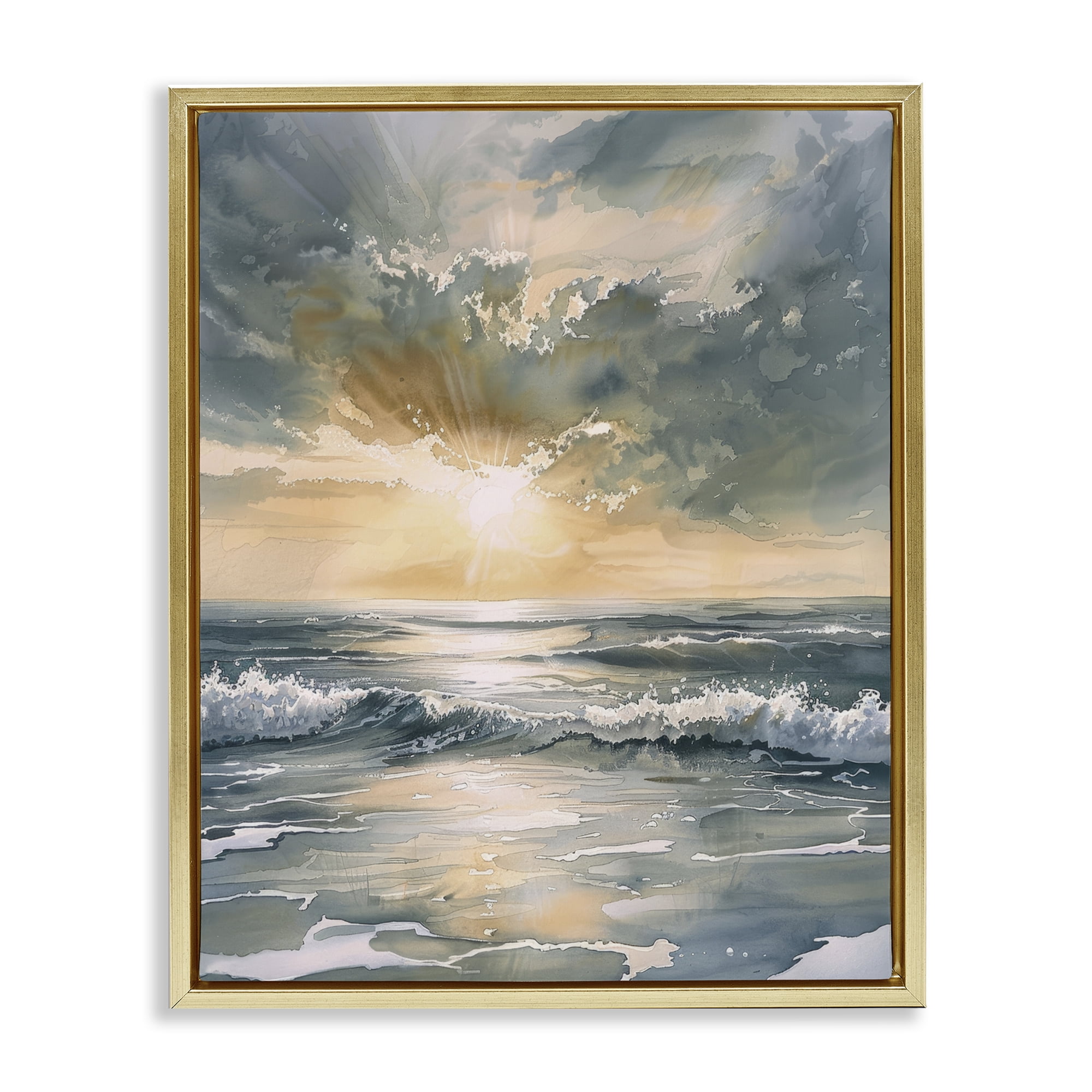 Stupell Industries Sunlit Waves Golden Reflection Gold Framed Floater Canvas Wall Art, design by Petal Prints Design