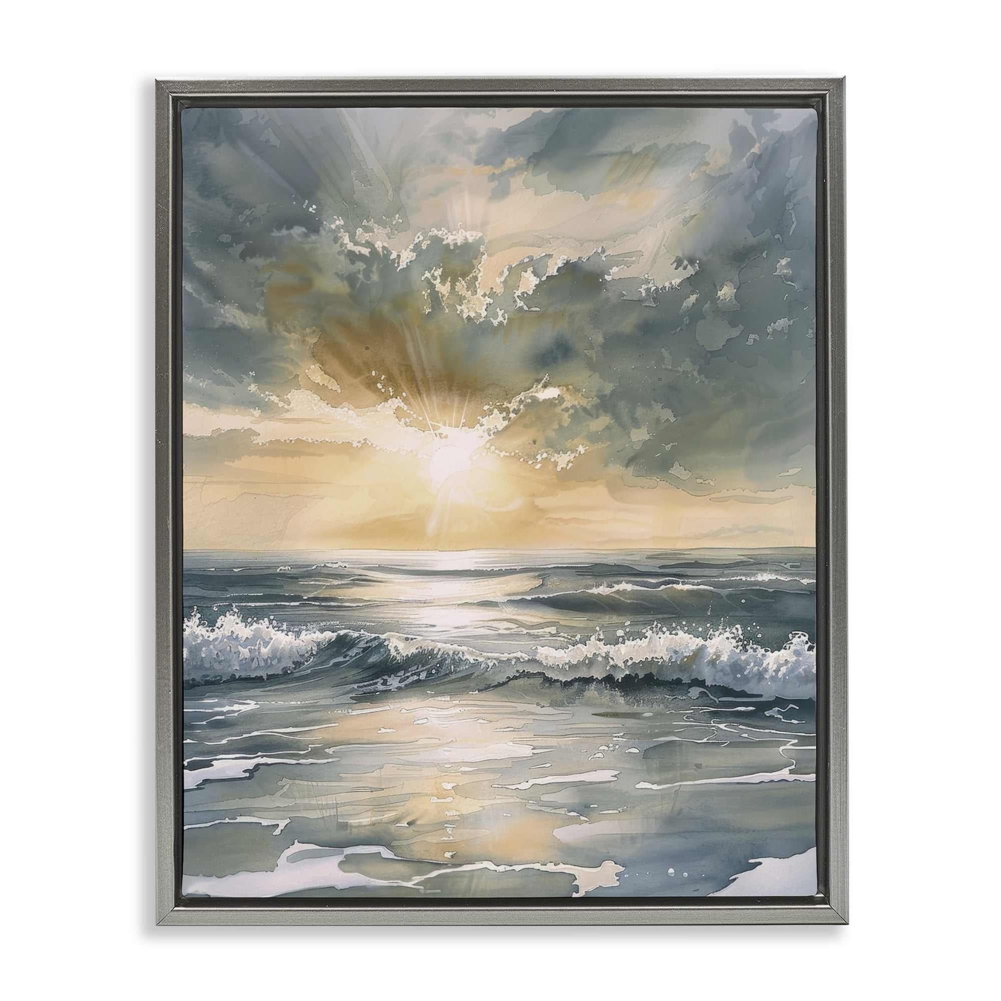Stupell Industries Sunlit Waves Golden Reflection Gray Framed Floater Canvas Wall Art, design by Petal Prints Design