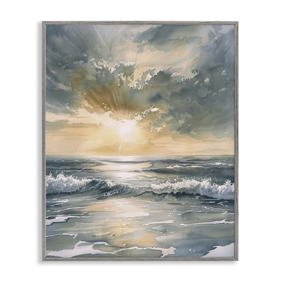 Stupell Industries Coastal Sunlit Waves Golden Reflection Gray Framed Giclee Art, 24 x 30, by Petals Prints Design