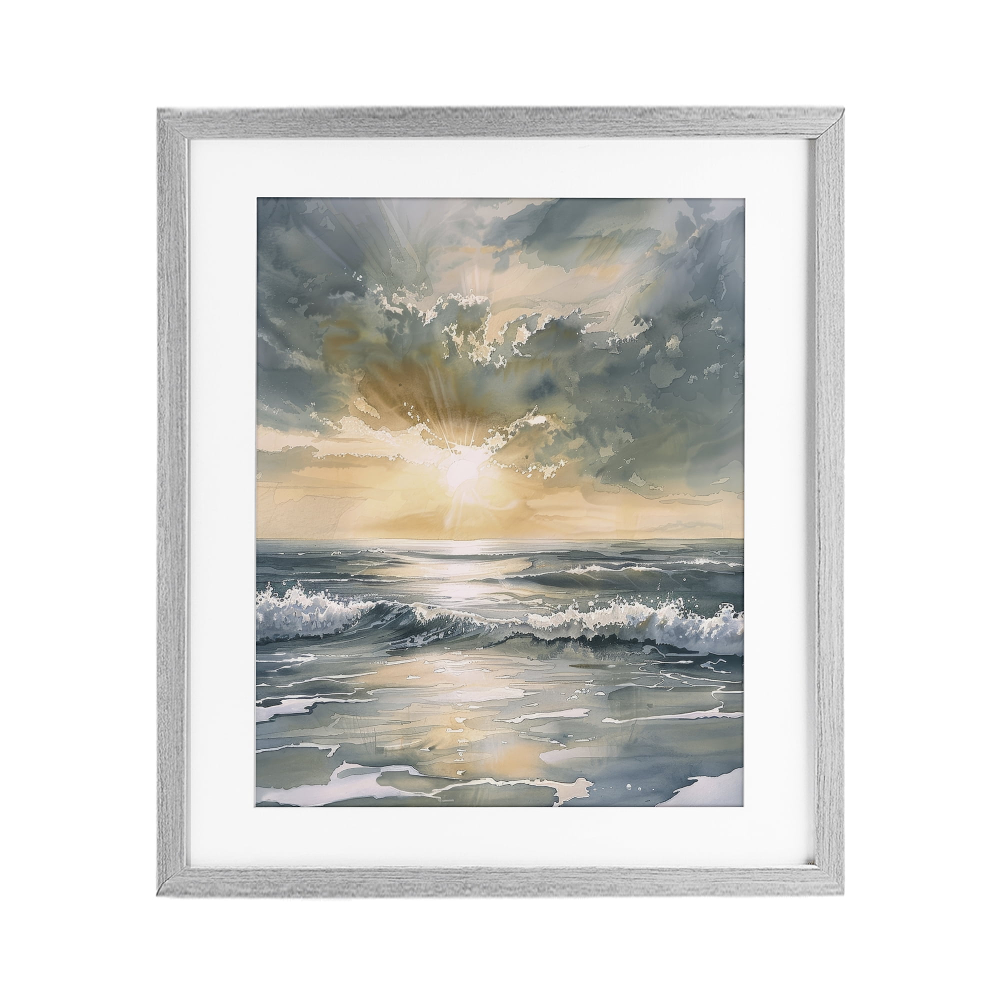 Stupell Industries Sunlit Waves Golden Reflection Gray Framed Print Under Glass, design by Petal Prints Design
