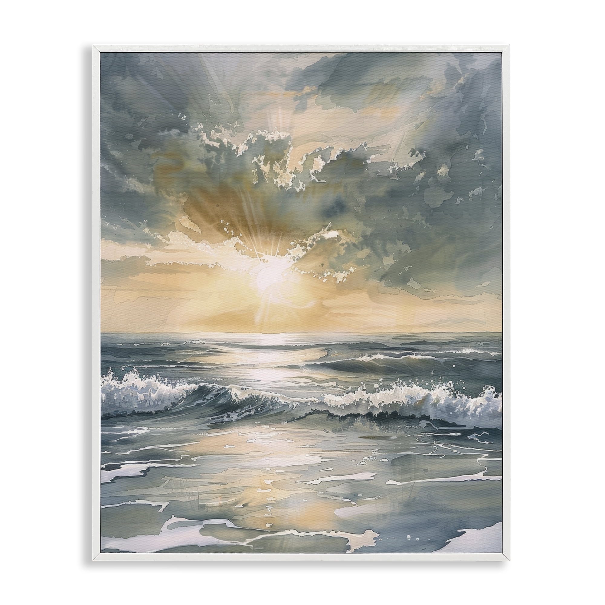 Stupell Industries Sunlit Waves Golden Reflection White Framed Giclee Art, design by Petal Prints Design