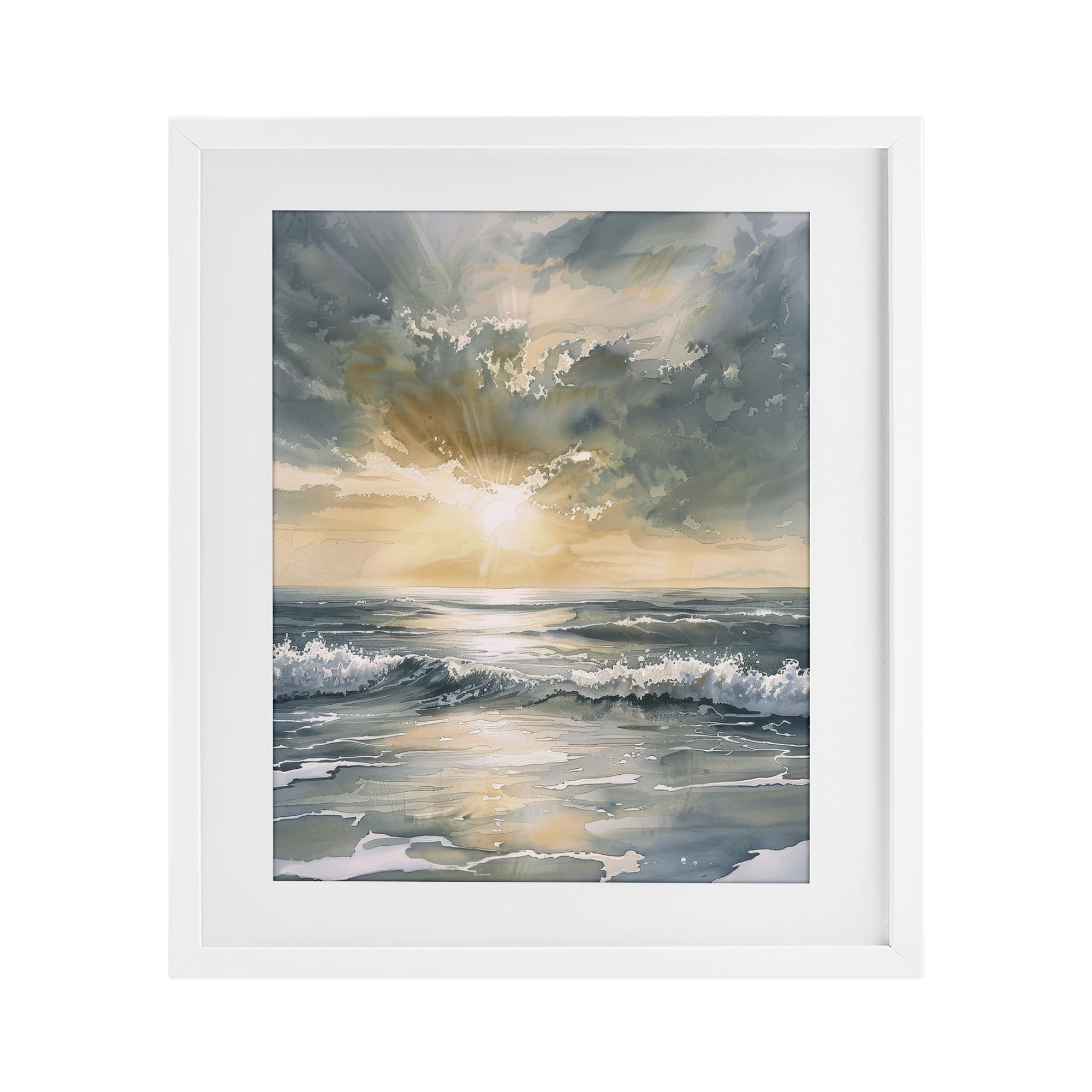 Stupell Industries Sunlit Waves Golden Reflection White Framed Print Under Glass, design by Petal Prints Design