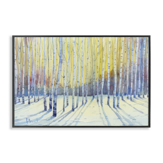 Stupell Industries Sunlit Winter Birch Trees Landscape & Nature Painting Black Framed Art Print Wall Art, 24 x 16