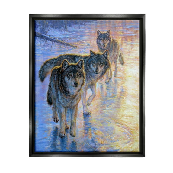 Stupell Industries Sunlit Wolf Trio Painting Animals & Insects Painting Black Floater Framed Art Print Wall Art
