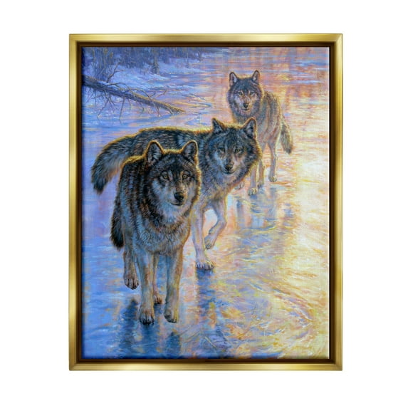 Stupell Industries Sunlit Wolf Trio Painting Animals & Insects Painting Gold Floater Framed Art Print Wall Art