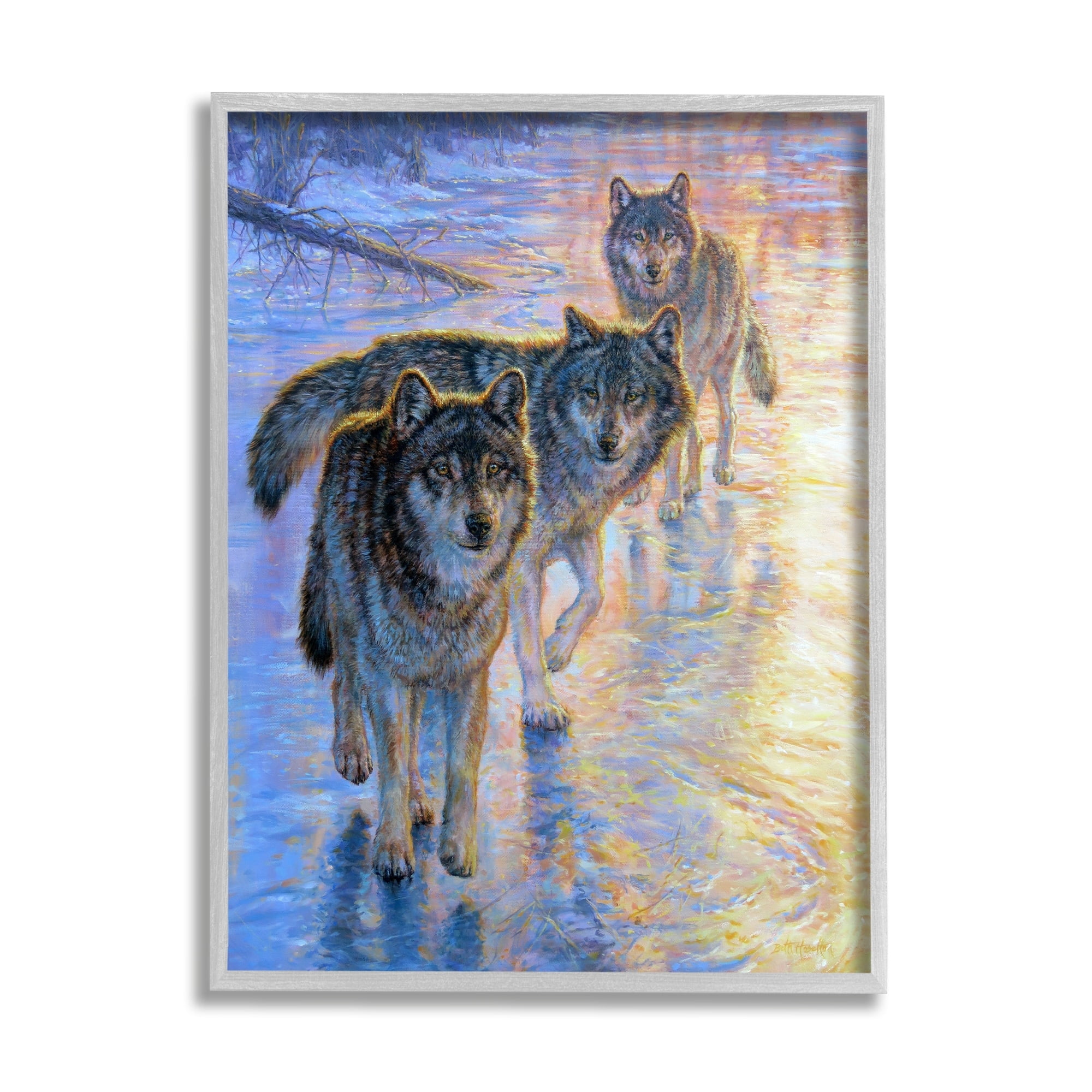 Stupell Industries Sunlit Wolf Trio Painting Animals & Insects Painting Gray Framed Art Print Wall Art