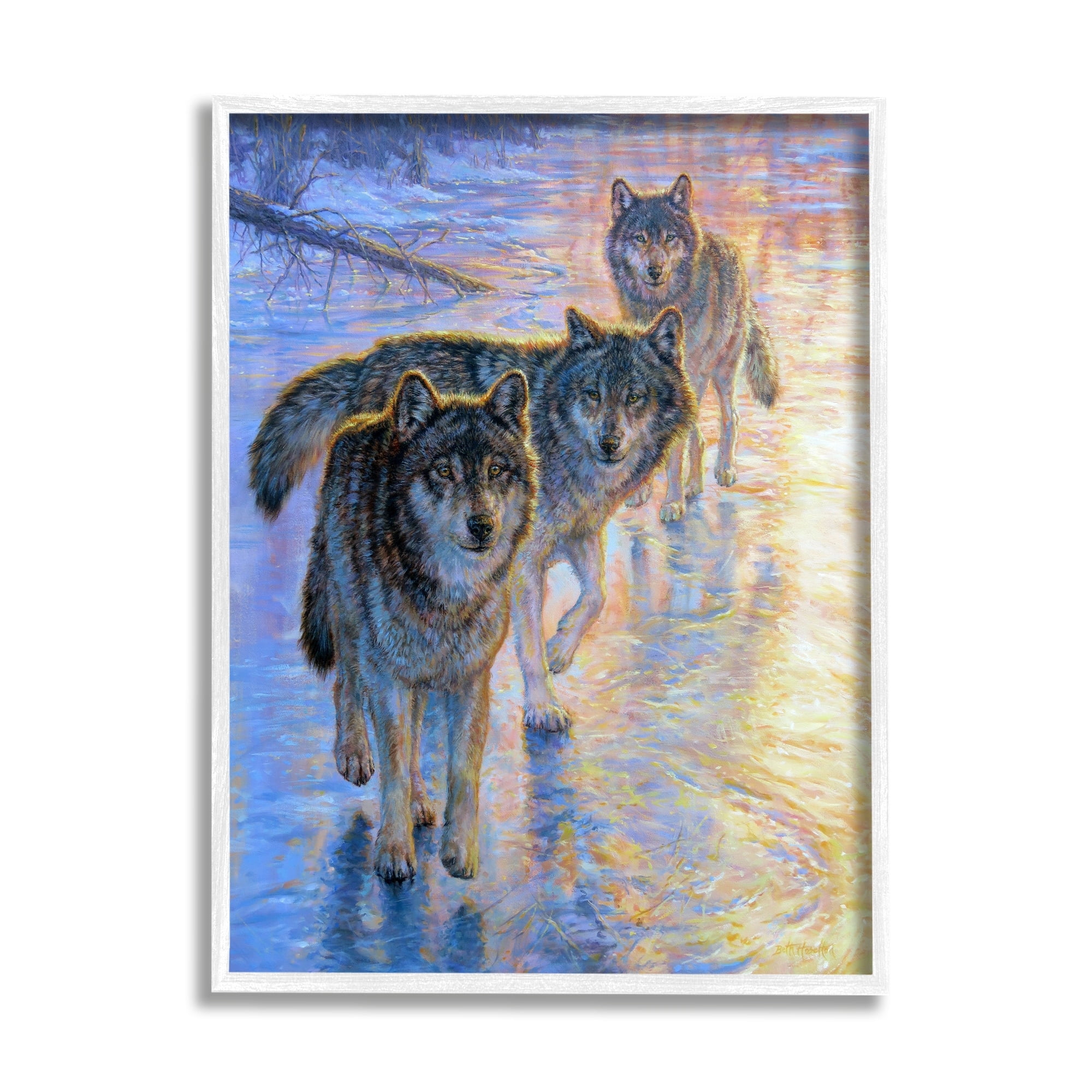 Stupell Industries Sunlit Wolf Trio Painting Animals & Insects Painting White Framed Art Print Wall Art