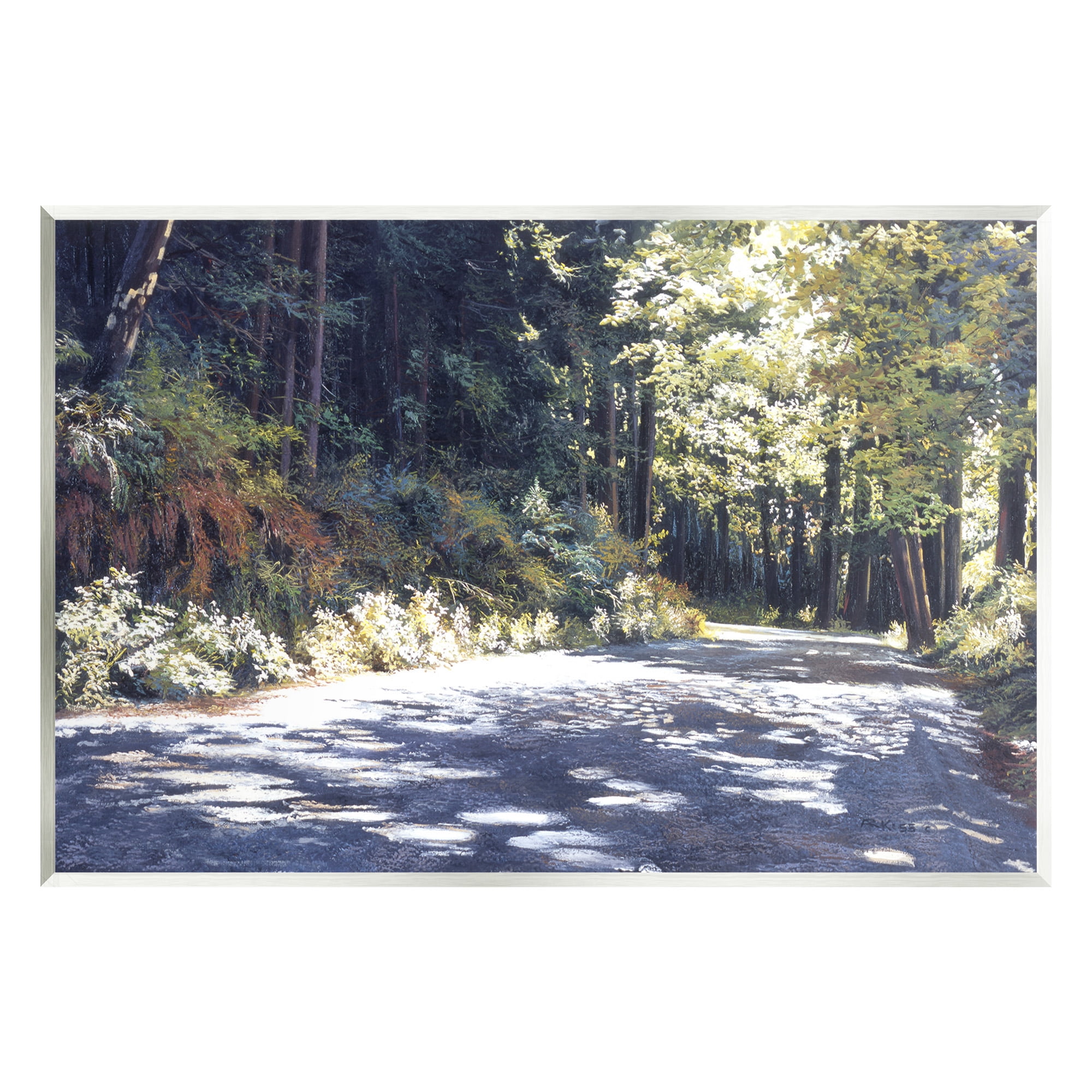 Stupell Industries Sunlit Woodland Road Landscape Painting Unframed Art Print Wall Art, 15 x 10