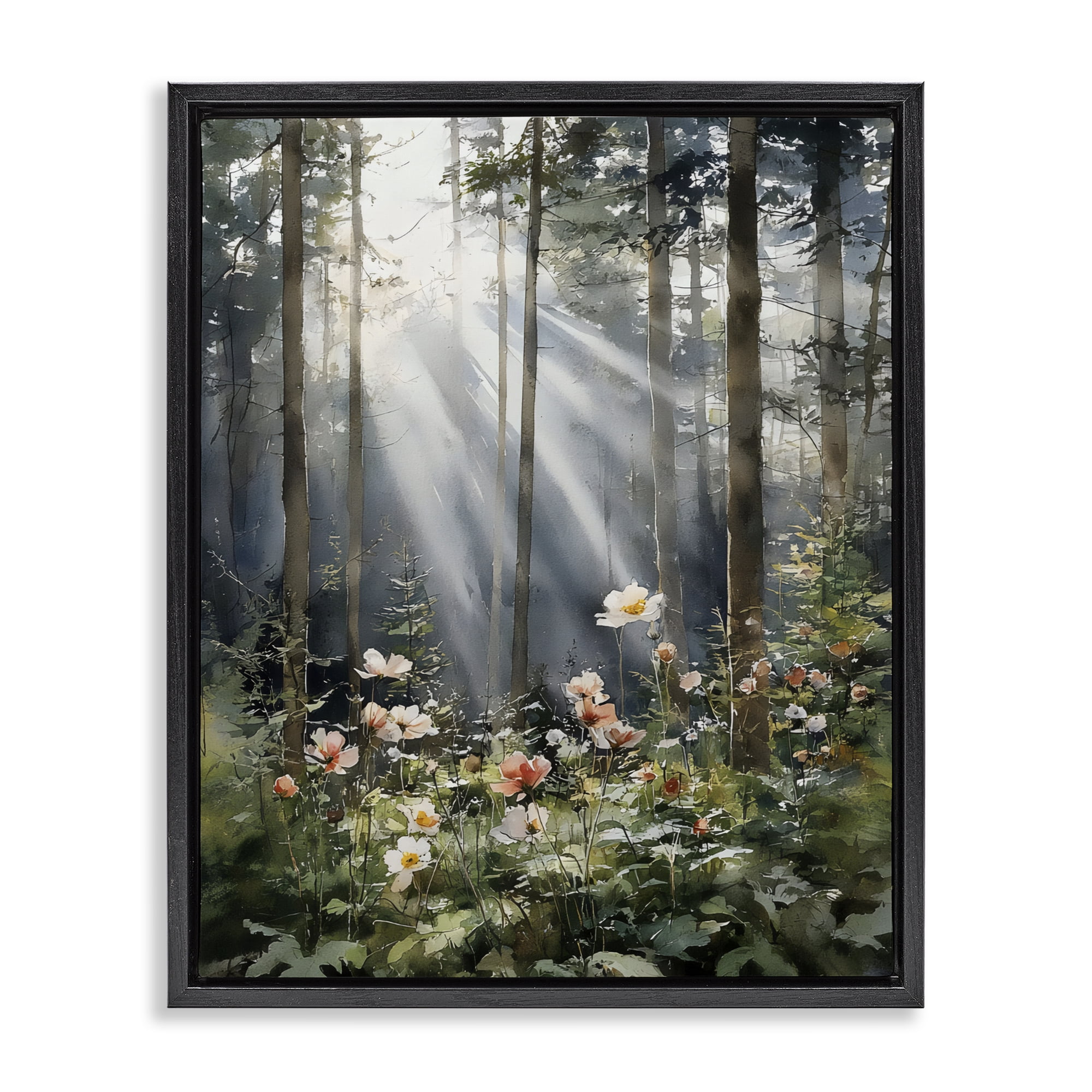 Stupell Industries Sunlit Woods In Morning Black Framed Floater Canvas Wall Art, design by Franklyn Gregory