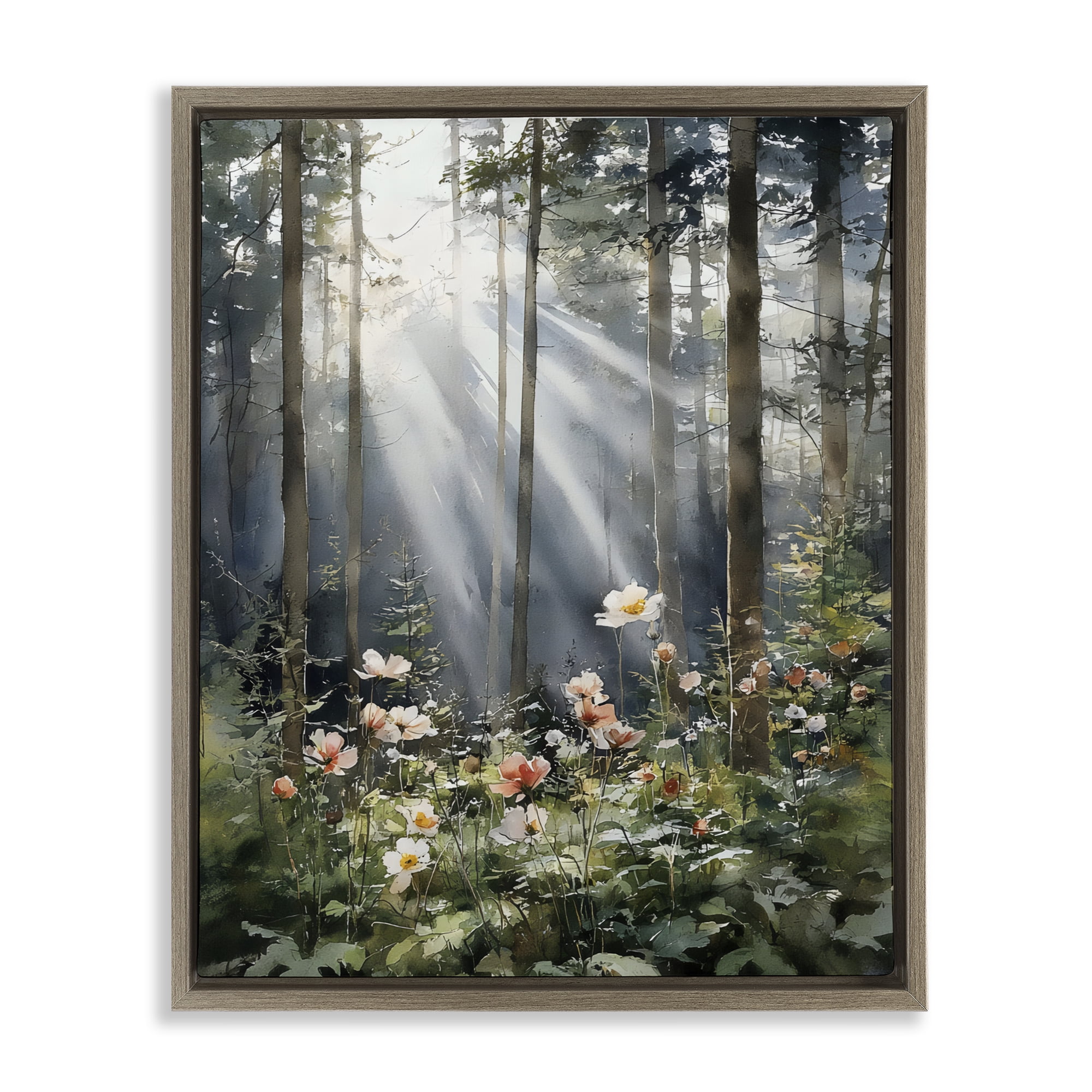 Stupell Industries Sunlit Woods In Morning Brown Framed Floater Canvas Wall Art, design by Franklyn Gregory
