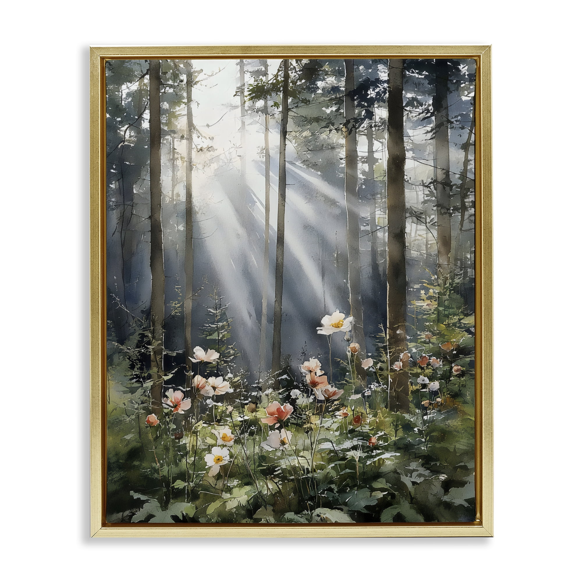 Stupell Industries Sunlit Woods In Morning Gold Framed Floater Canvas Wall Art, design by Franklyn Gregory