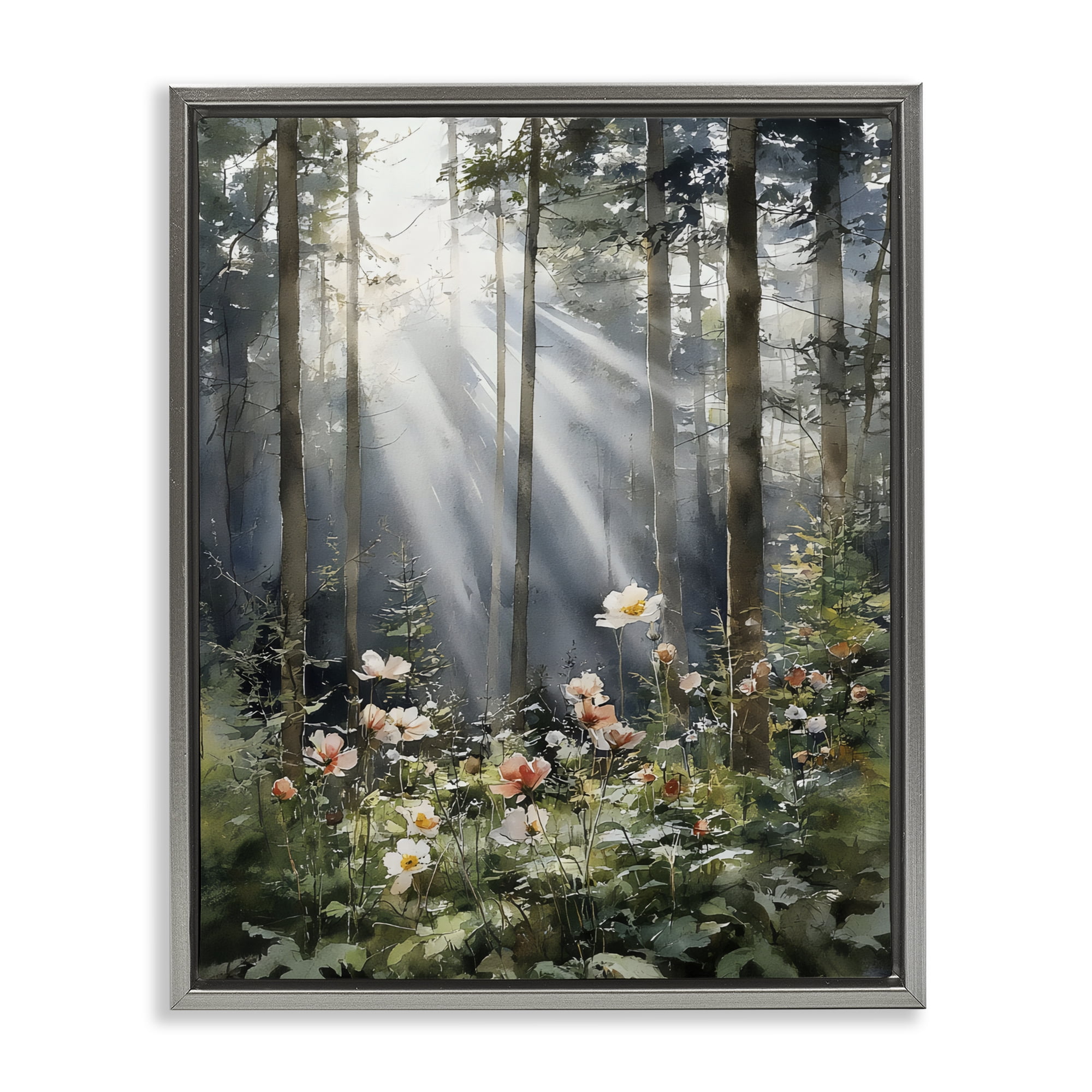 Stupell Industries Sunlit Woods In Morning Gray Framed Floater Canvas Wall Art, design by Franklyn Gregory