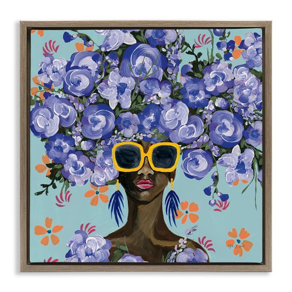Stupell Industries Sunning In Blue Florals Brown Framed Floater Canvas Wall Art design by Yvette St. Amant, 25 x 25