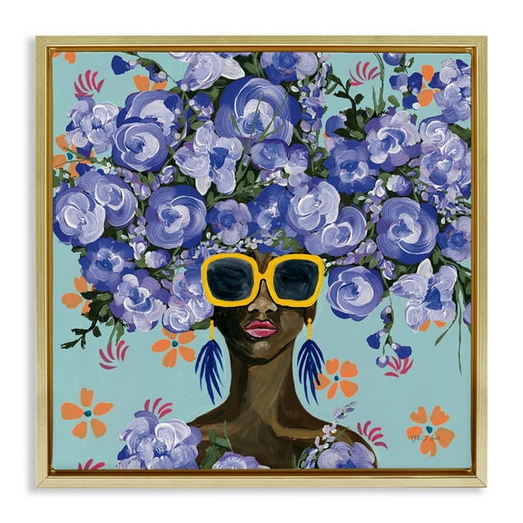 Stupell Industries Sunning In Blue Florals Gold Framed Floater Canvas Wall Art design by Yvette St. Amant, 18 x 18