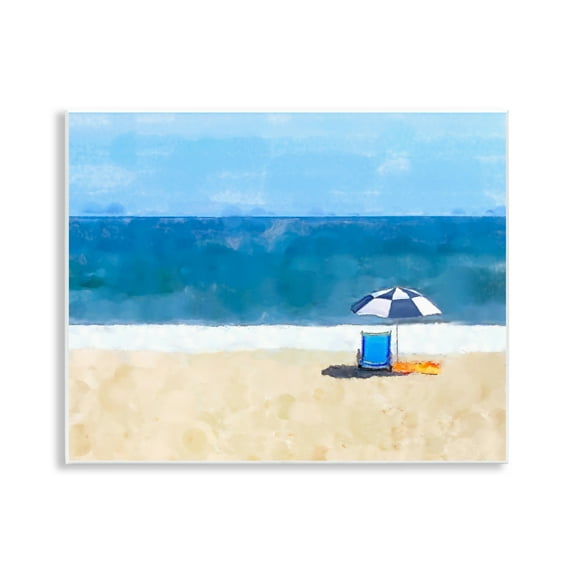 Stupell Industries Sunny Beach Day Chair Beach Painting Unframed Art Print Wall Art, 14 x 11