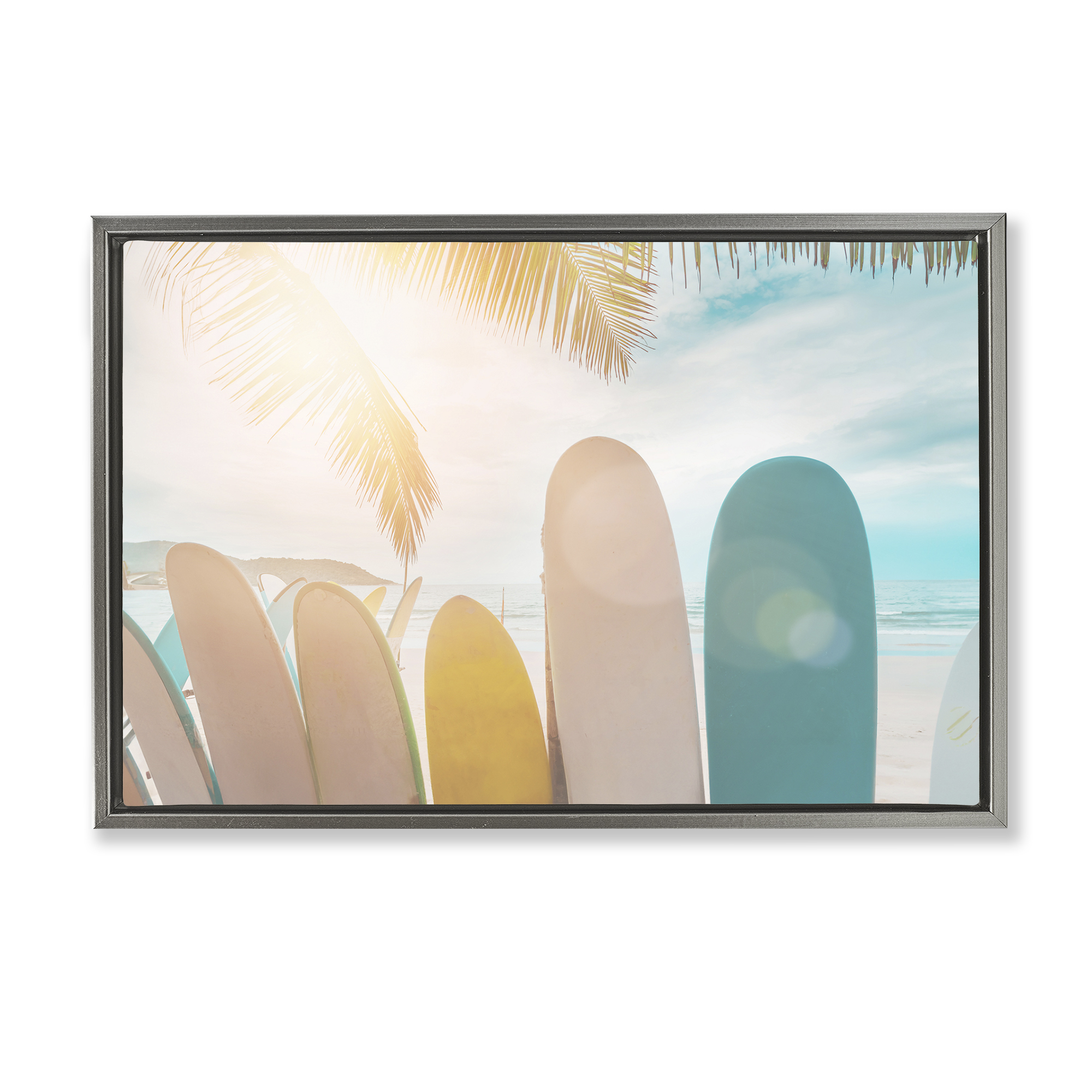 Stupell Industries Sunny Beach Surfboards Sports Photography Gray Floater Framed Canvas Art Print Wall Art, 25 x 17