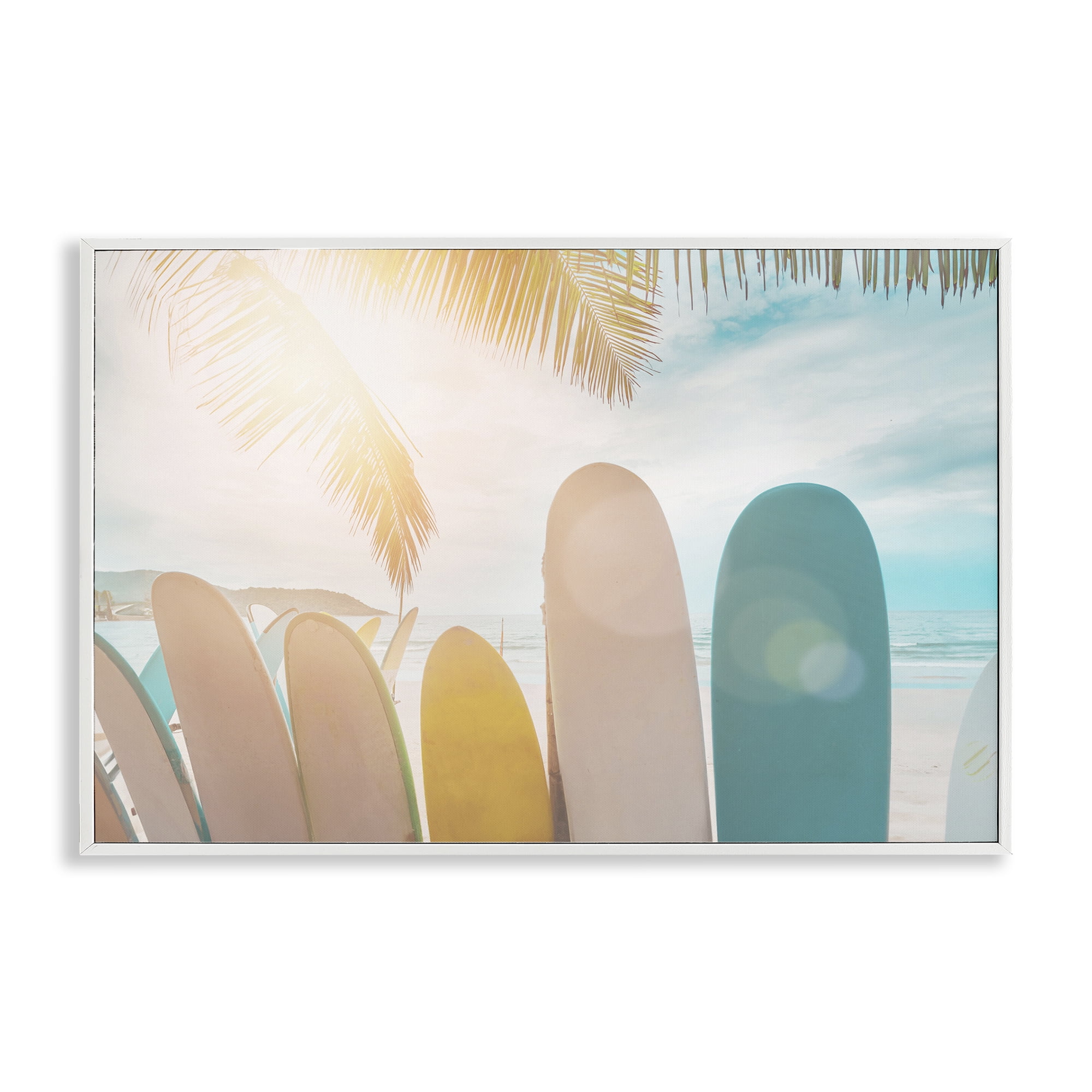 Stupell Industries Sunny Beach Surfboards Sports Photography White Framed Art Print Wall Art, 24 x 16