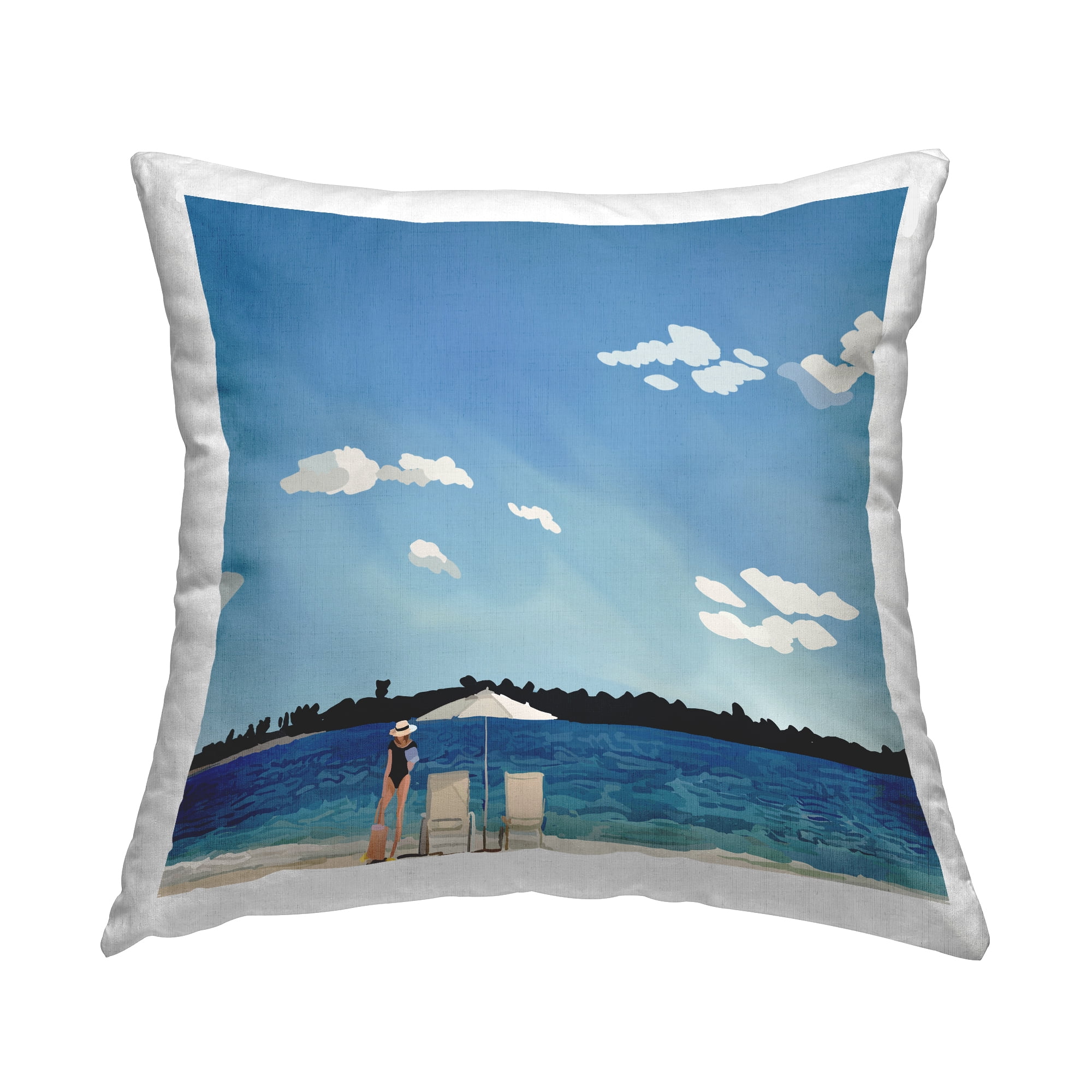 Stupell Industries Sunny Blue Beach Landscape Square Decorative Printed Throw Pillow, 18 x 18