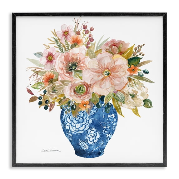 Stupell Industries Traditional Sunny Chinoiserie Pink Florals Black Framed Giclee Art, 17 x 17, by Carol Robinson