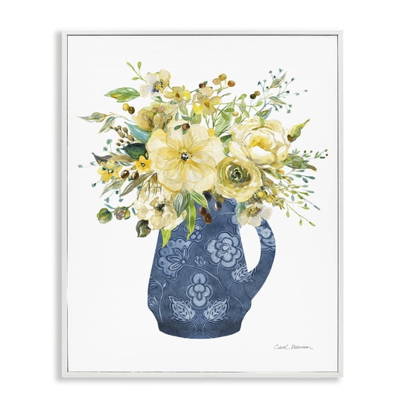 Stupell Industries Sunny Chinoiserie Yellow Bouquet White Framed Giclee Art design by Carol Robinson, 20 x 16