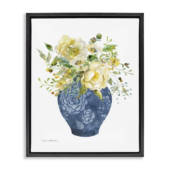 Stupell Industries Sunny Chinoiserie Yellow Florals Black Framed Floater Canvas Wall Art design by Carol Robinson, 31 x 25