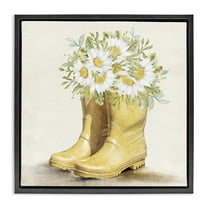 Stupell Industries Sunny Daisy Boots Botanical & Floral Painting Black Floater Framed Canvas Art Print Wall Art, 18 x 18