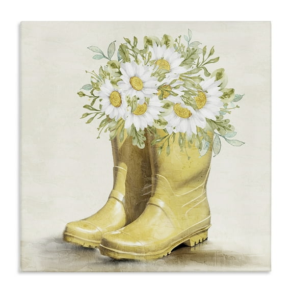 Stupell Industries Sunny Daisy Boots Botanical & Floral Painting Gallery Wrapped Canvas Art Print Wall Art, 17 x 17