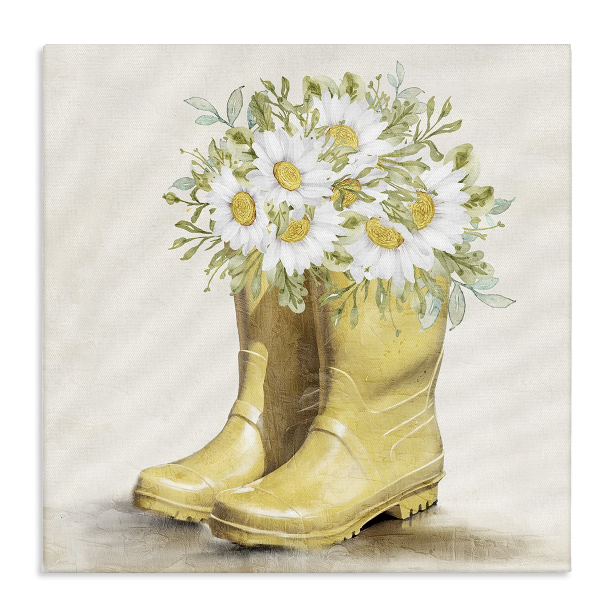 Stupell Industries Sunny Daisy Boots Botanical & Floral Painting Gallery Wrapped Canvas Art Print Wall Art, 24 x 24