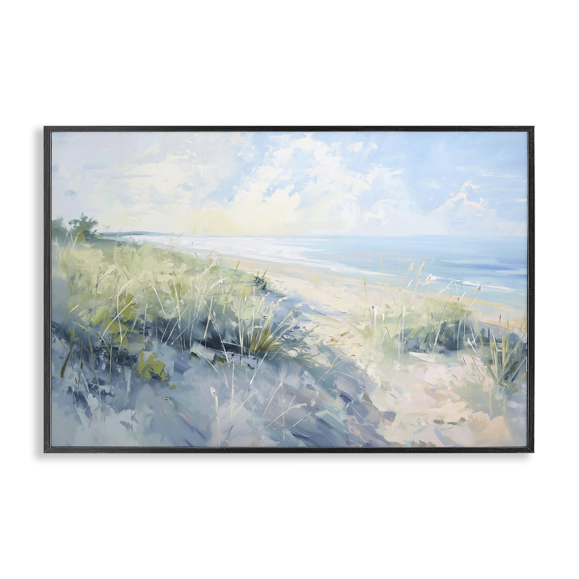 Stupell Industries Sunny Day At The Coast Nautical & Beach Painting Black Framed Art Print Wall Art, 18 x 12