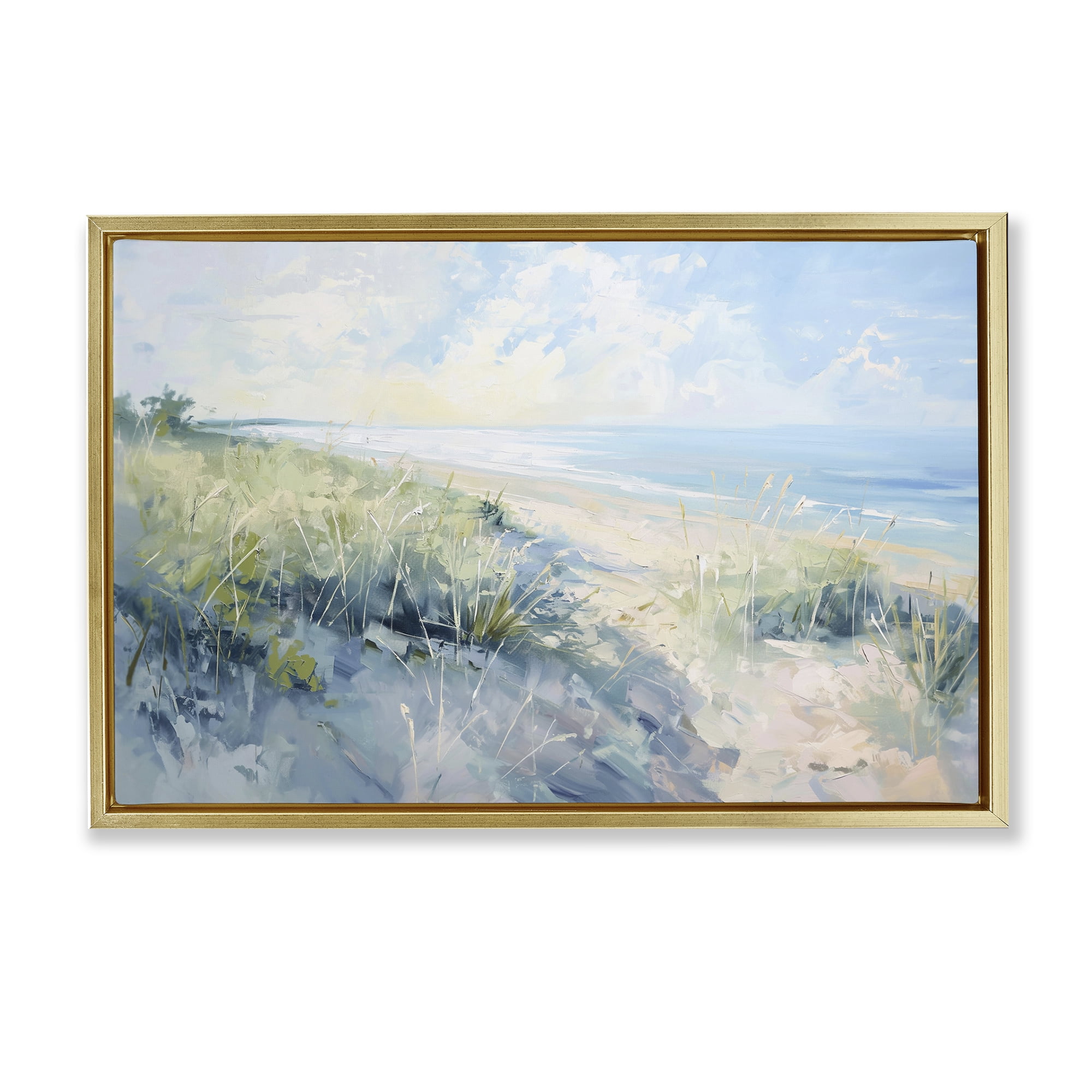 Stupell Industries Sunny Day At The Coast Nautical & Beach Painting Gold Floater Framed Canvas Art Print Wall Art, 31 x 21
