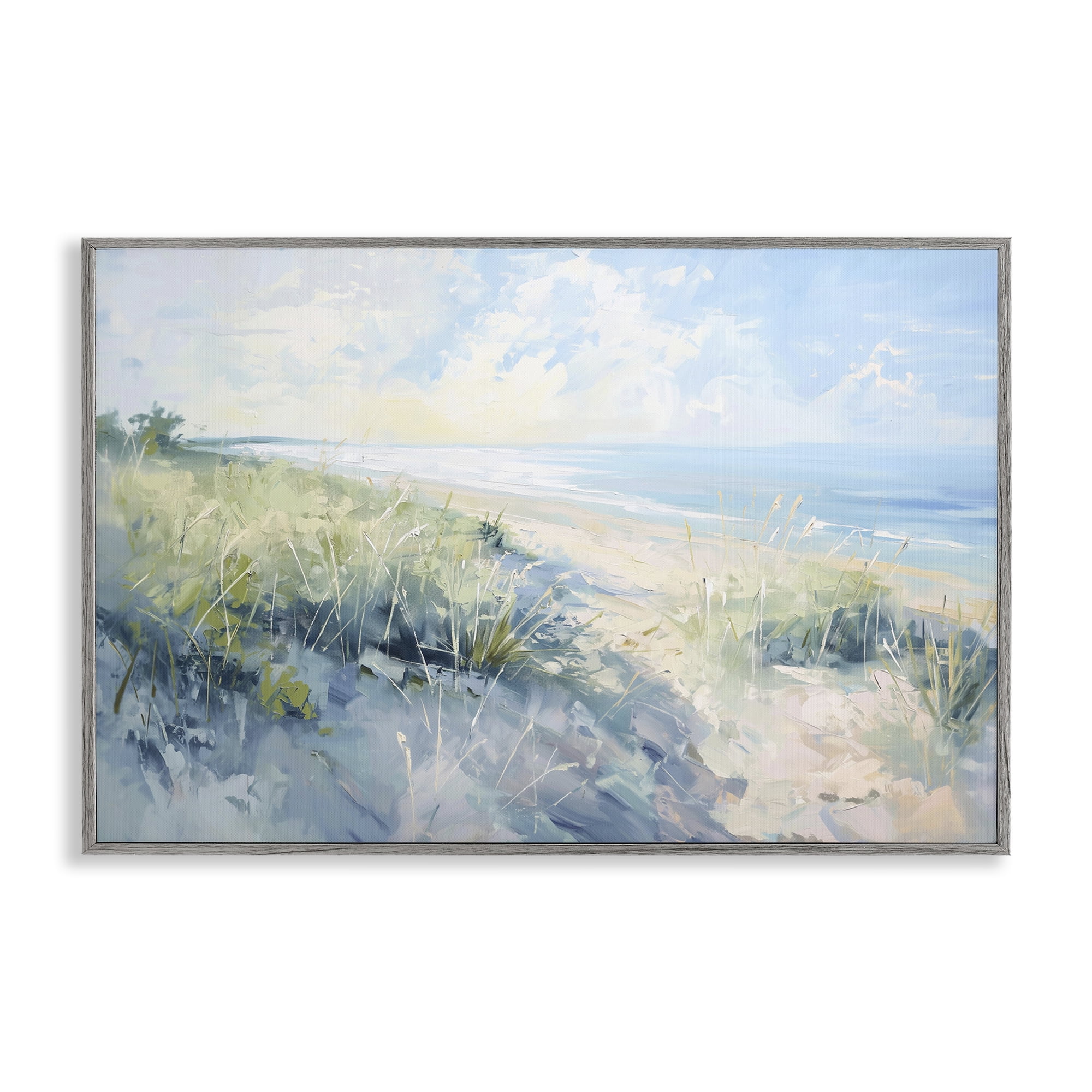 Stupell Industries Sunny Day At The Coast Nautical & Beach Painting Gray Framed Art Print Wall Art, 30 x 20