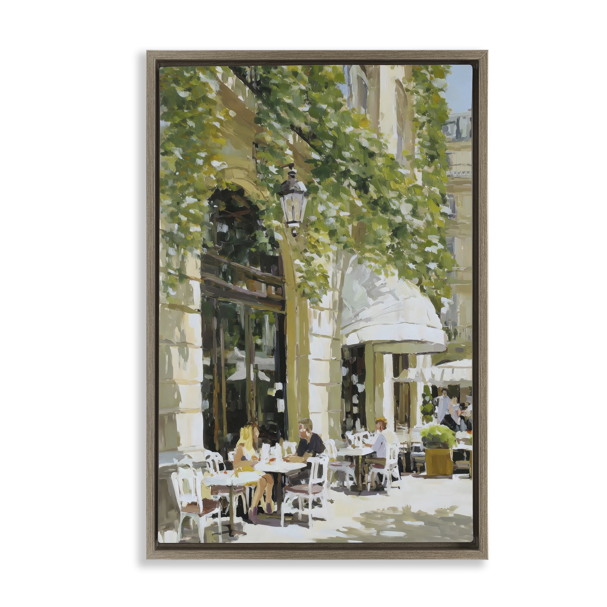 Stupell Industries Sunny Day Cafe Terrace Brown Framed Floater Canvas Wall Art, design by Petal Prints Design