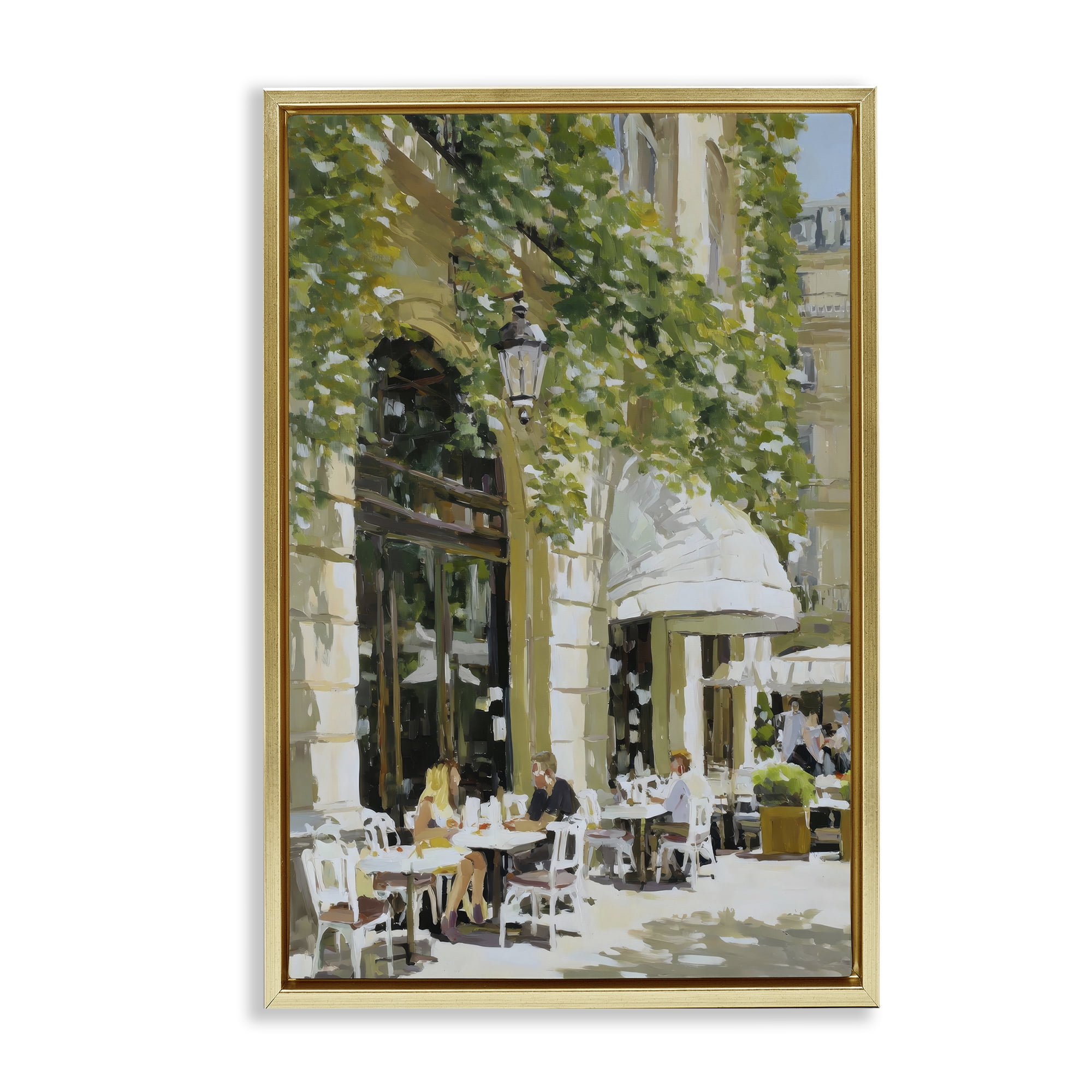 Stupell Industries Sunny Day Cafe Terrace Gold Framed Floater Canvas Wall Art, design by Petal Prints Design