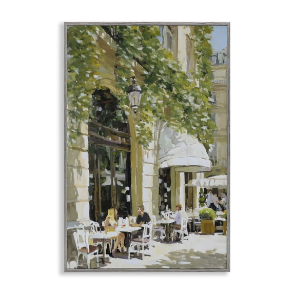 Stupell Industries French Country Sunny Day Cafe Terrace Gray Framed Giclee Art, 16 x 24, by Petals Prints Design