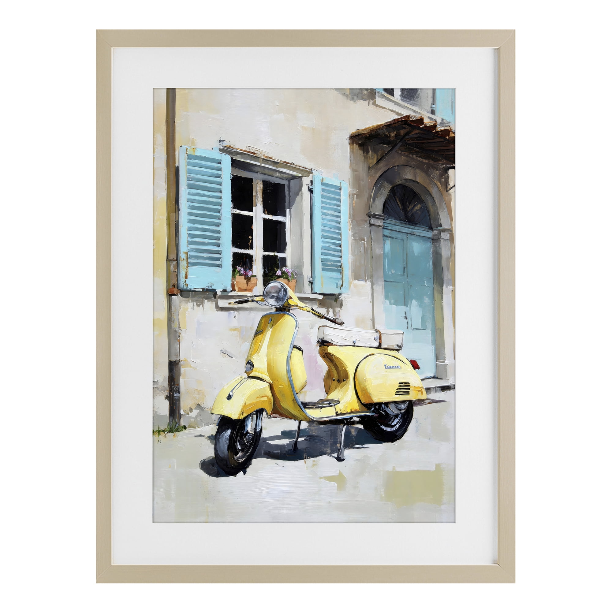 Stupell Industries Sunny Day Scooter Ride Birch Framed Print Under Glass, design by Petal Prints Design