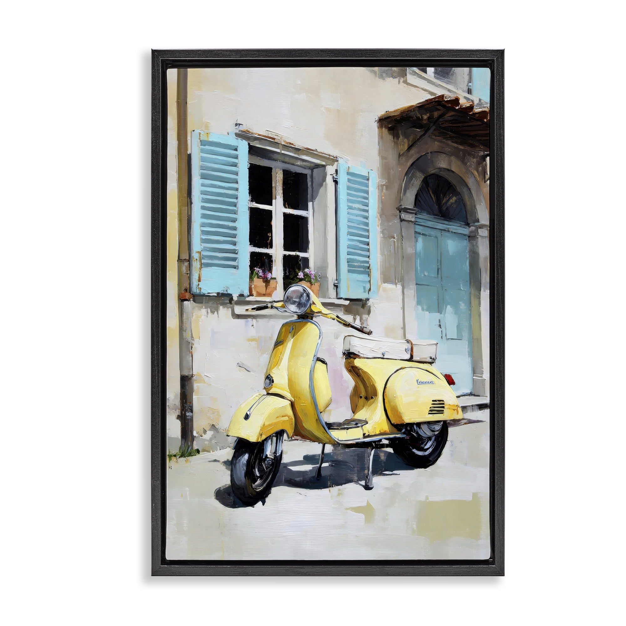 Stupell Industries Sunny Day Scooter Ride Black Framed Floater Canvas Wall Art, design by Petal Prints Design