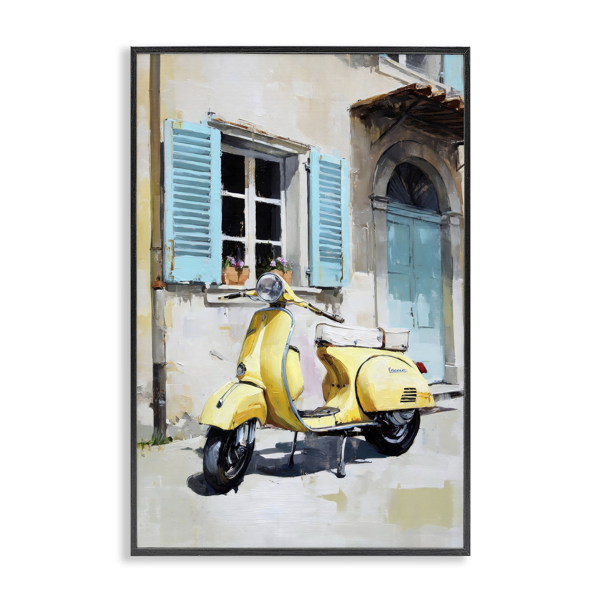 Stupell Industries Sunny Day Scooter Ride Black Framed Giclee Art, design by Petal Prints Design