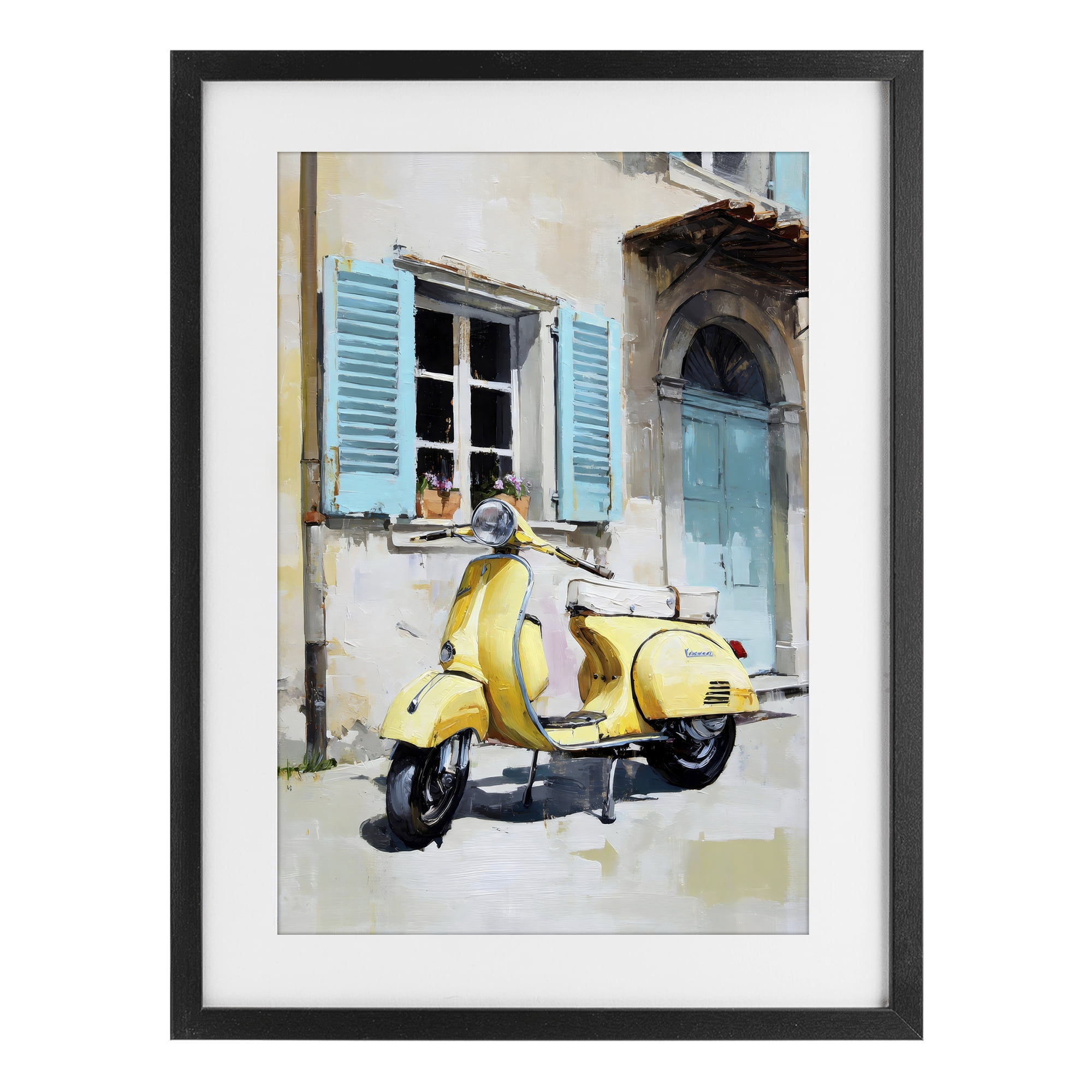 Stupell Industries Sunny Day Scooter Ride Black Framed Print Under Glass, design by Petal Prints Design