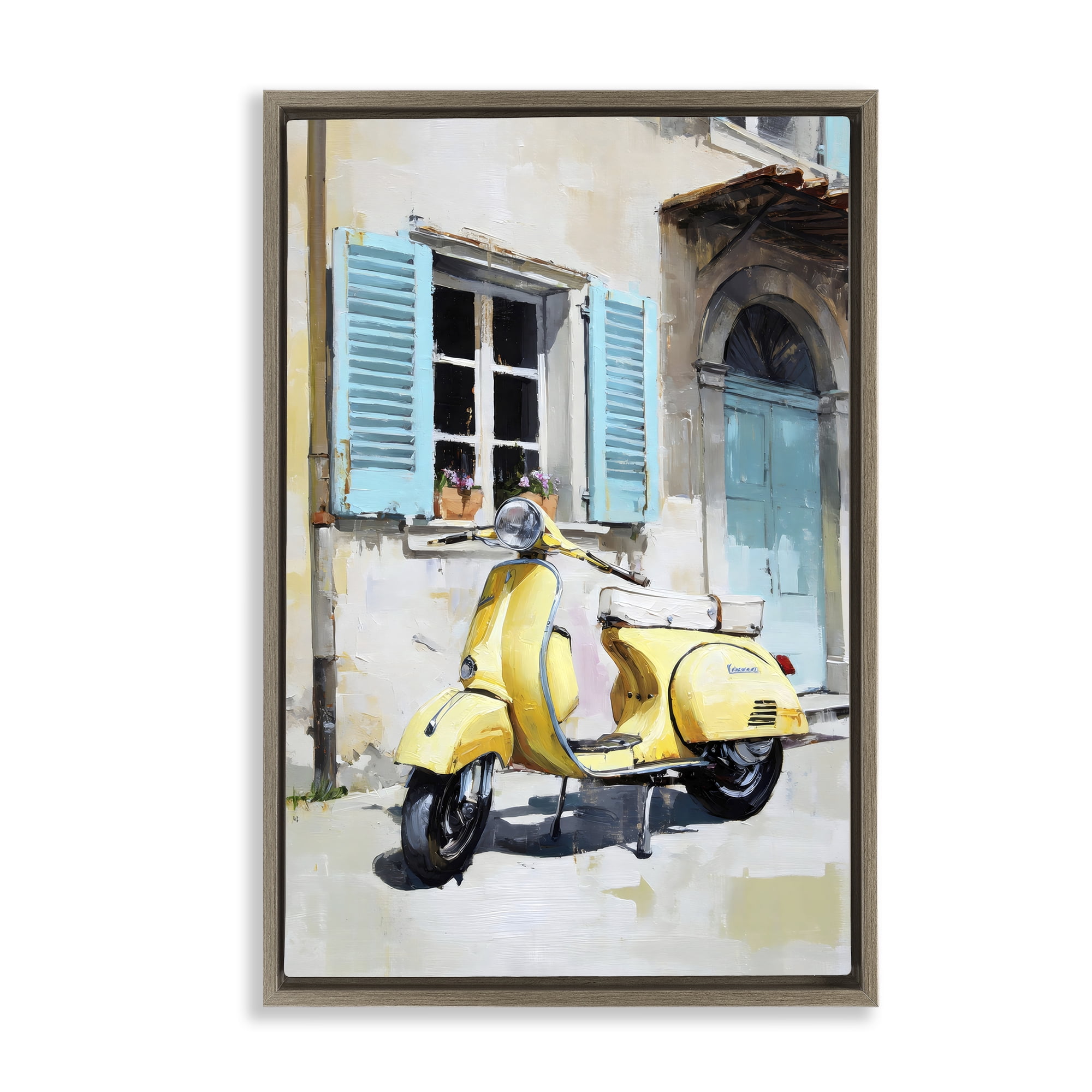 Stupell Industries Sunny Day Scooter Ride Brown Framed Floater Canvas Wall Art, design by Petal Prints Design