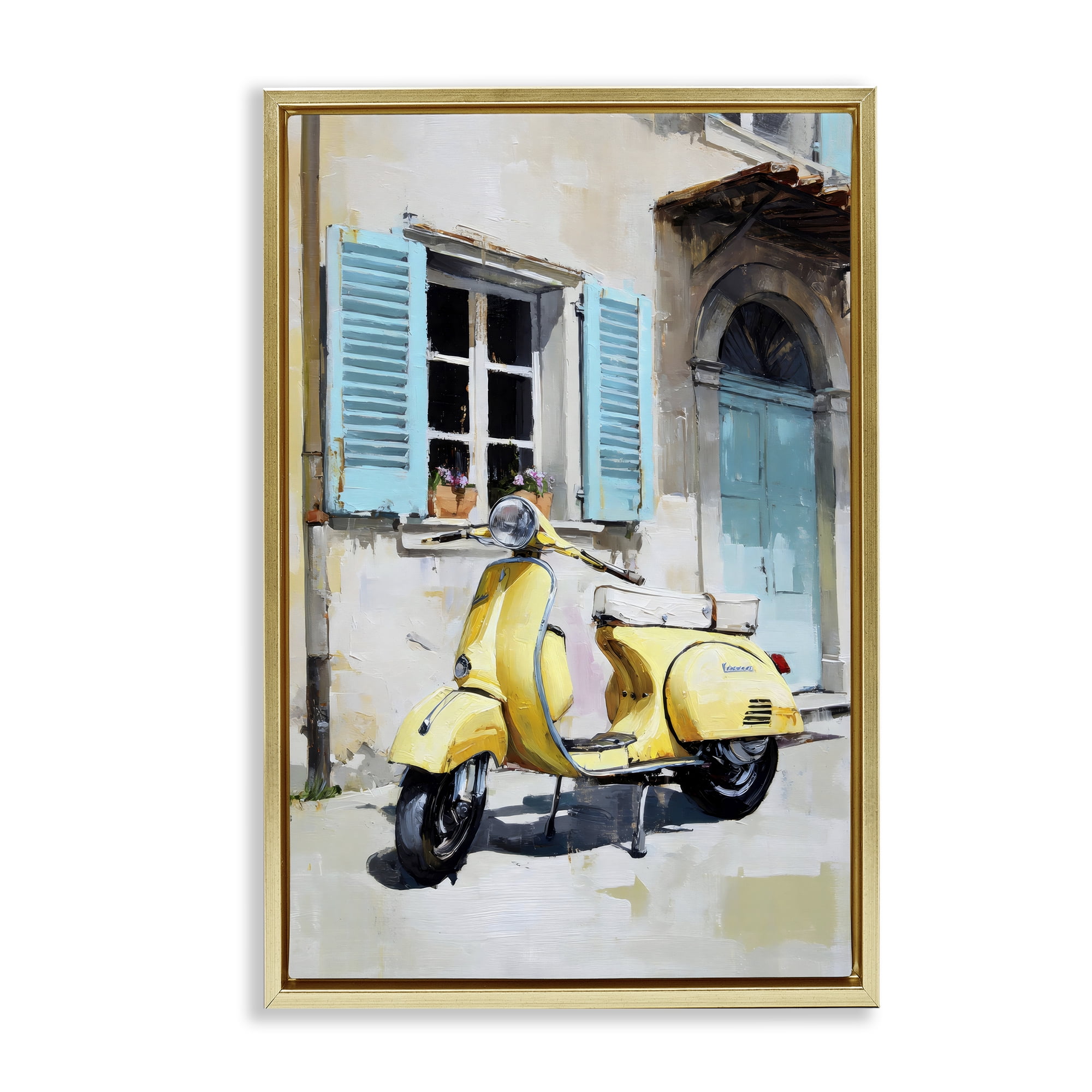 Stupell Industries Sunny Day Scooter Ride Gold Framed Floater Canvas Wall Art, design by Petal Prints Design