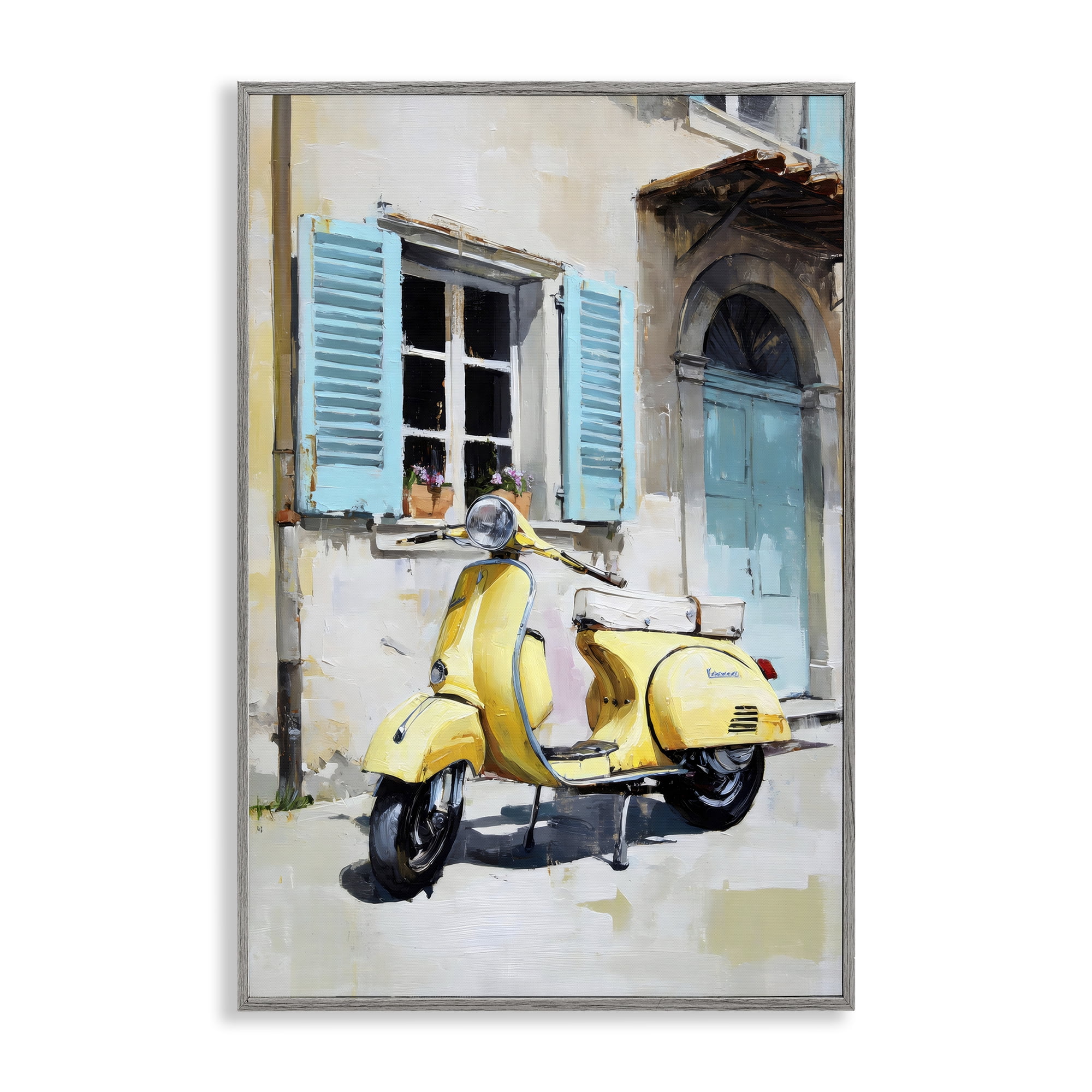 Stupell Industries Sunny Day Scooter Ride Gray Framed Giclee Art, design by Petal Prints Design