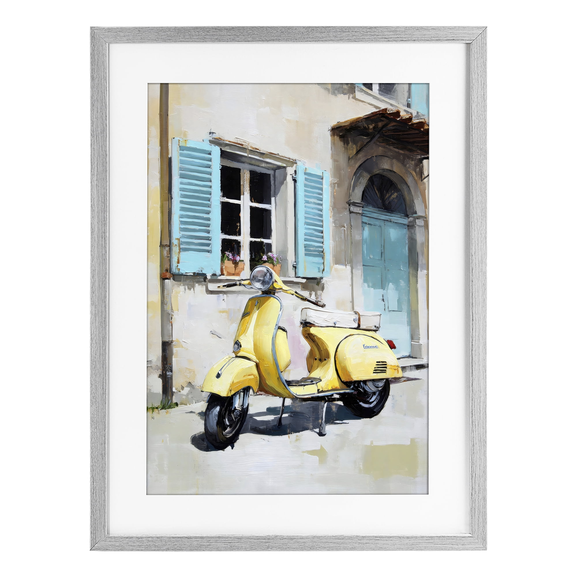 Stupell Industries Sunny Day Scooter Ride Gray Framed Print Under Glass, design by Petal Prints Design