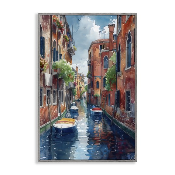 Stupell Industries Sunny Days On The Canal Gray Framed Giclee Art design by LSR Creative Studio, 24 x 16