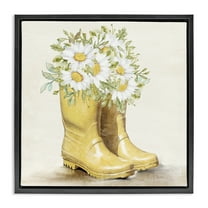 Stupell Industries Sunny Garden Boots Botanical & Floral Painting Black Floater Framed Canvas Art Print Wall Art, 18 x 18