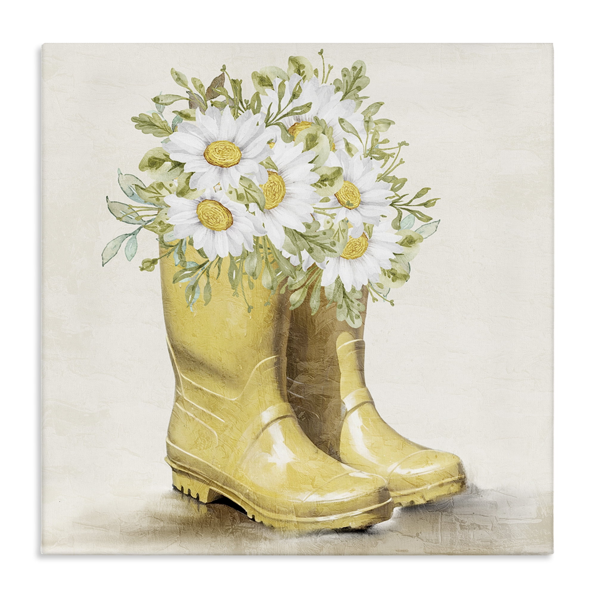 Stupell Industries Sunny Garden Boots Botanical & Floral Painting Gallery Wrapped Canvas Art Print Wall Art, 17 x 17