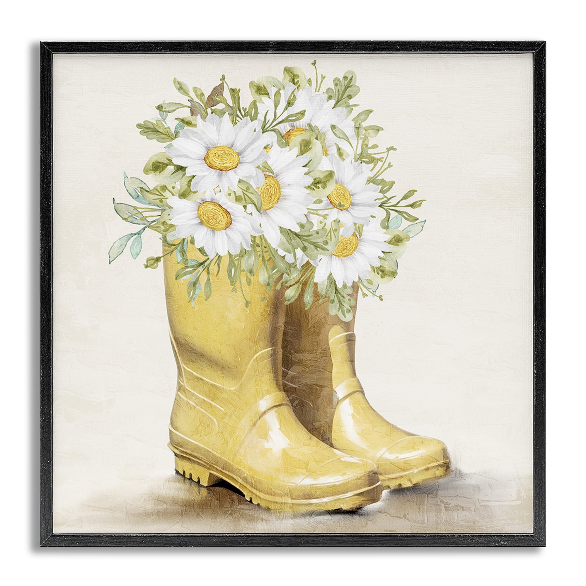 Stupell Industries Sunny Garden Boots Botanical & Floral Painting Gray Framed Art Print Wall Art, 24 x 24
