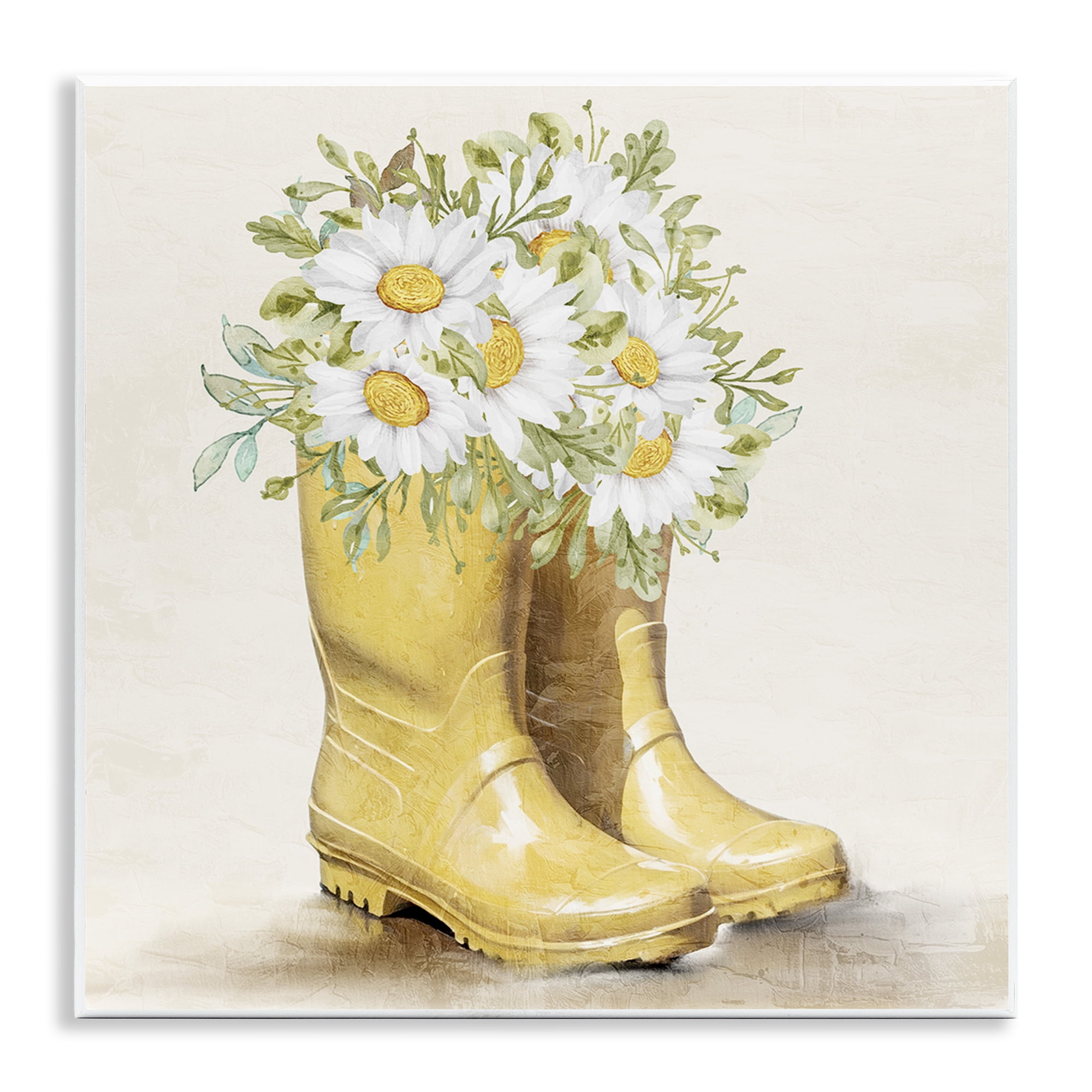 Stupell Industries Sunny Garden Boots Botanical & Floral Painting Unframed Art Print Wall Art, 12 x 12