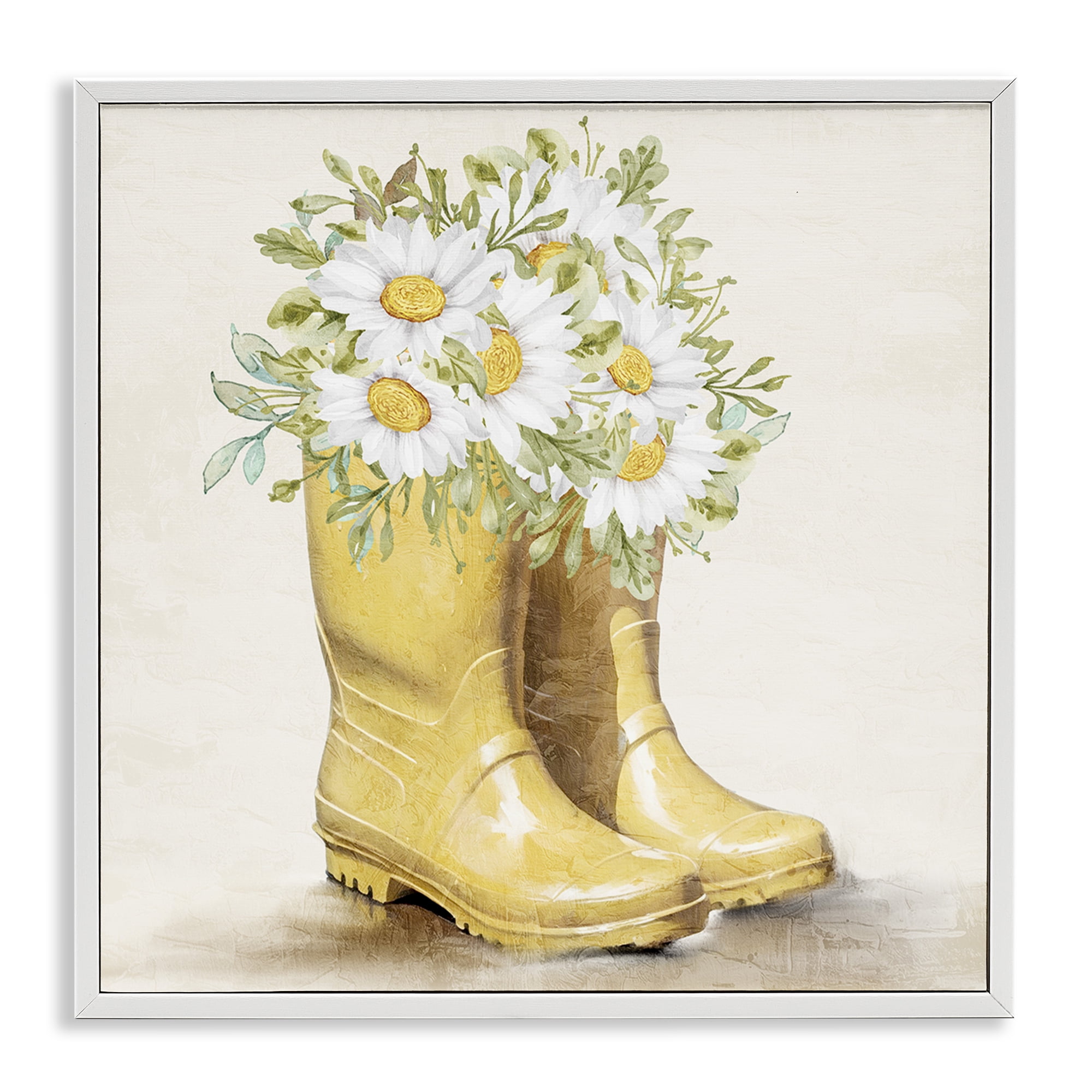Stupell Industries Sunny Garden Boots Botanical & Floral Painting White Framed Art Print Wall Art, 17 x 17