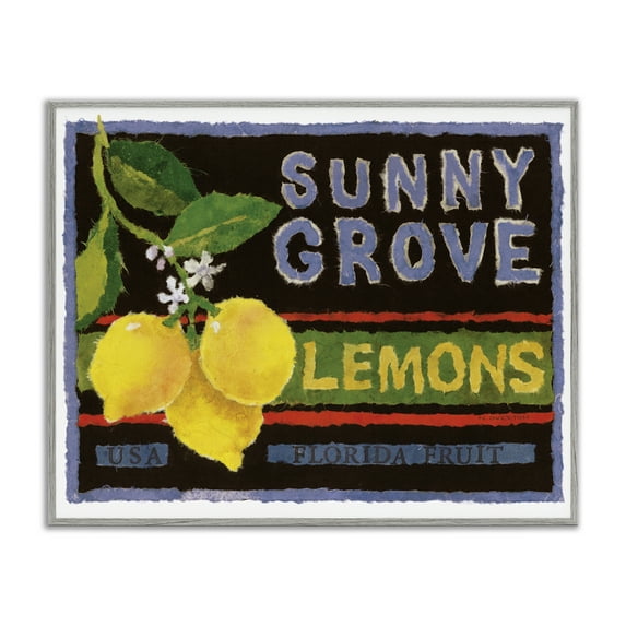 Stupell Industries Sunny Grove Lemons Food & Beverage Painting Gray Framed Art Print Wall Art, 20 x 16