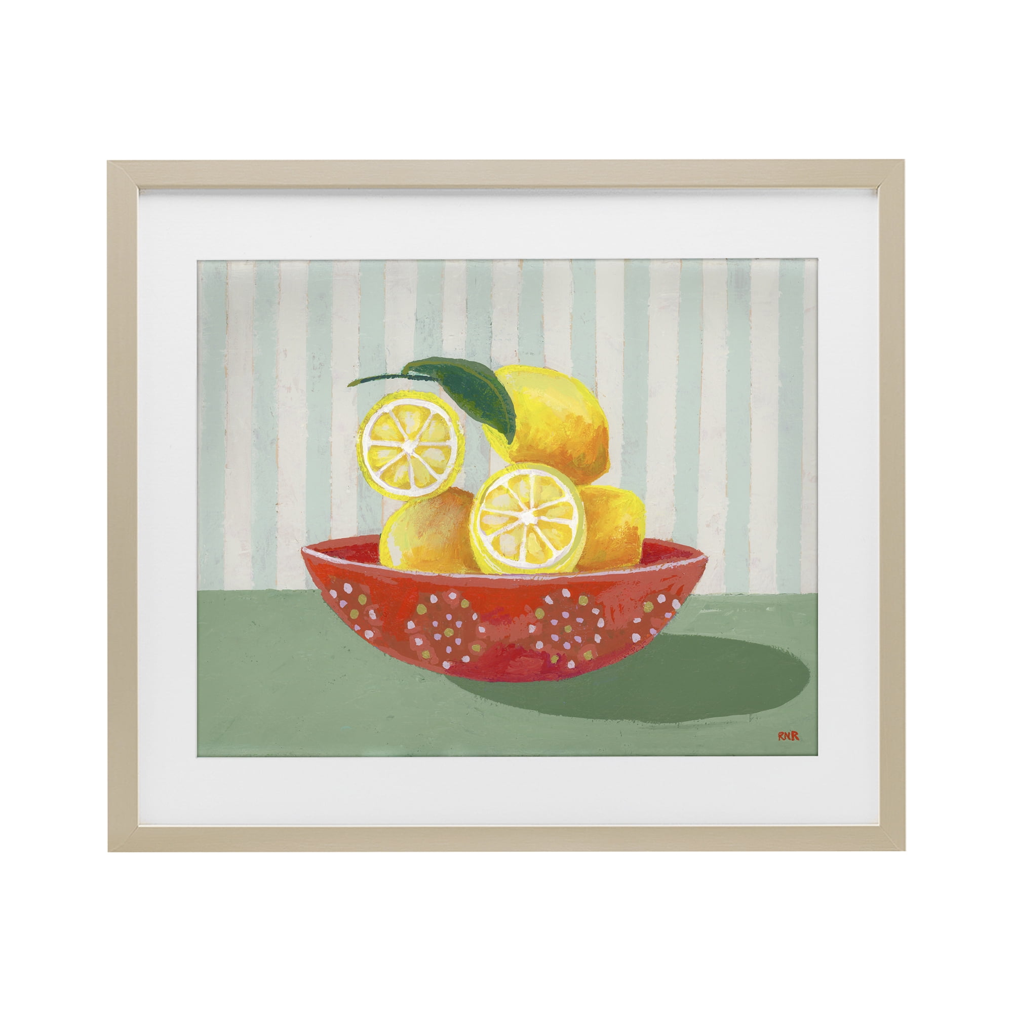 Stupell Industries Sunny Lemons in Red Bowl Birch Framed Print Under Glass, design by Rachael Reese